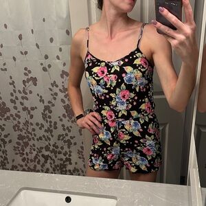 H & M Floral Print Women's Romper - Black with Multicolor Flowers